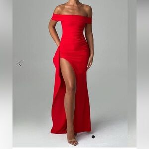 BabyBoo Joyce Maxi Dress - Red Off-Shoulder Dress